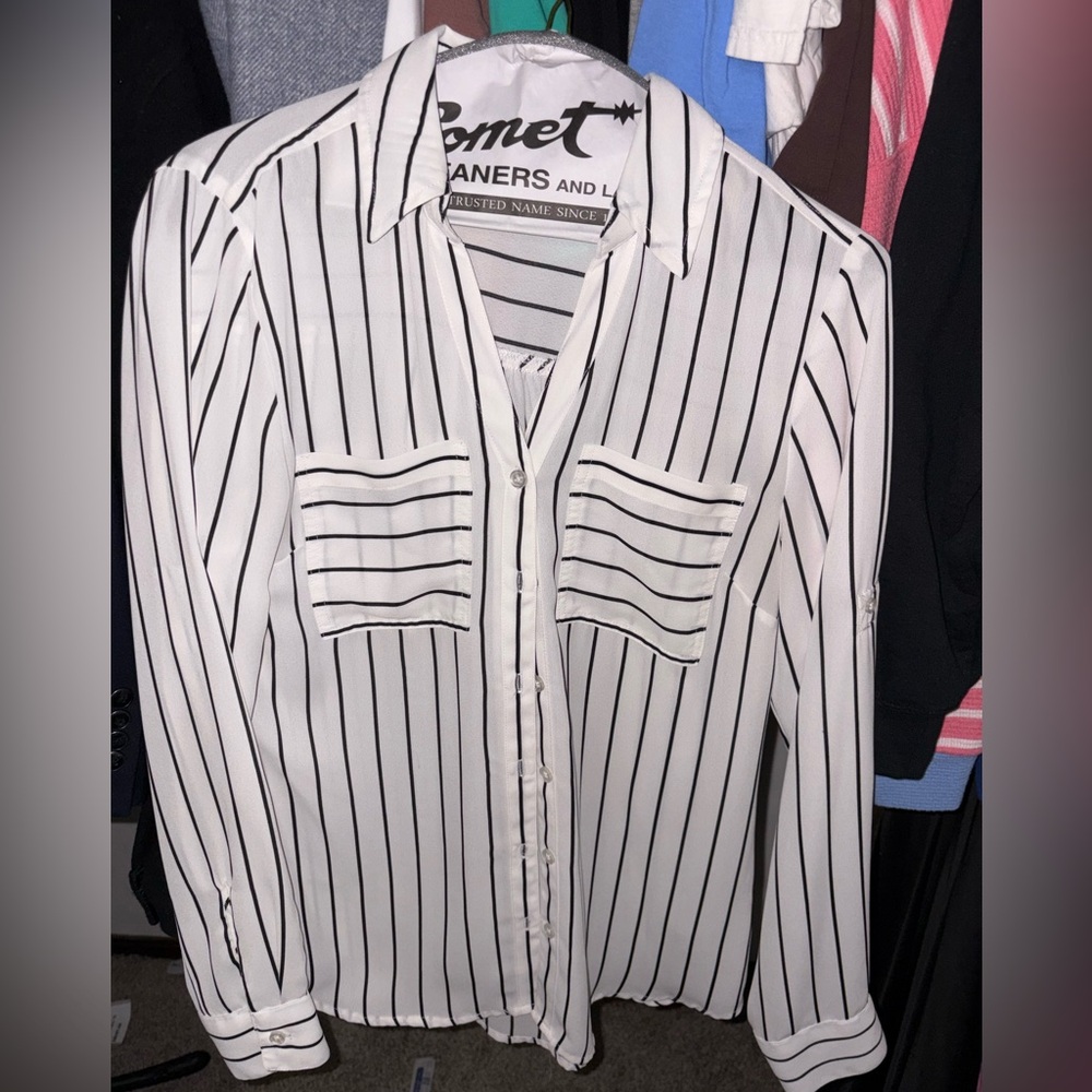 White and black stripped button down